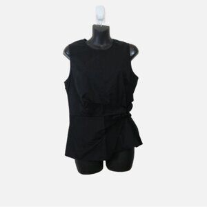 Veronica Beard Size 8 Bisa Top Sleeveless Gathered Top Solid Black NEW